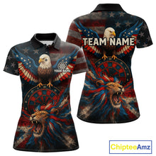 Load image into Gallery viewer, Women&#39;s Patriotic Darts Shirt Personalized US Flag Lion Dartboard Outfit Team Dart Jersey NYN1212