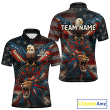 Load image into Gallery viewer, Men&#39;s Patriotic Darts Shirt Personalized US Flag Lion Dartboard Outfit Team Dart Jersey NYN1212