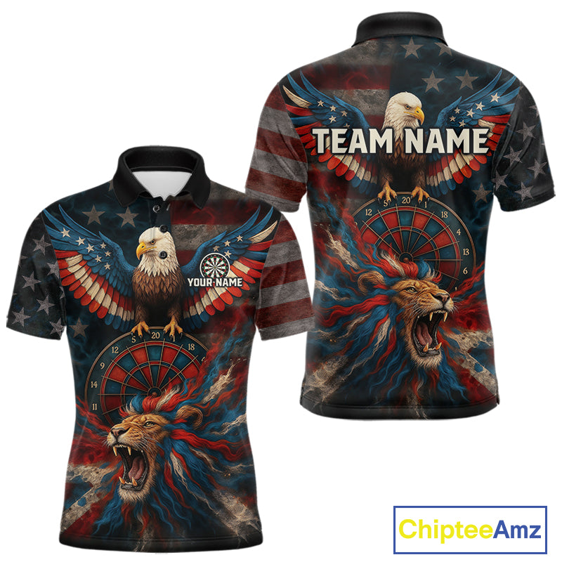 Men's Patriotic Darts Shirt Personalized US Flag Lion Dartboard Outfit Team Dart Jersey NYN1212