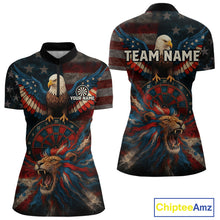 Load image into Gallery viewer, Women&#39;s Patriotic Darts Shirt Personalized US Flag Lion Dartboard Outfit Team Dart Jersey NYN1212
