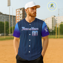Load image into Gallery viewer, Custom Navy Pinstripe Button Up Baseball Shirt For Men Classic Youth Baseball Jerseys NYN0812