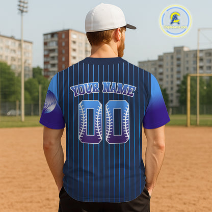 Custom Navy Pinstripe Button Up Baseball Shirt For Men Classic Youth Baseball Jerseys NYN0812