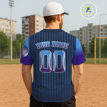 Load image into Gallery viewer, Custom Navy Pinstripe Button Up Baseball Shirt For Men Classic Youth Baseball Jerseys NYN0812