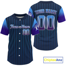 Load image into Gallery viewer, Custom Navy Pinstripe Button Up Baseball Shirt For Men Classic Youth Baseball Jerseys NYN0812