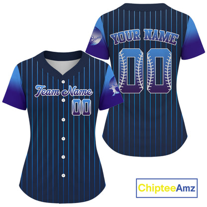Custom Navy Pinstripe Button Up Baseball Shirt For Women Classic Youth Baseball Jerseys NYN0812