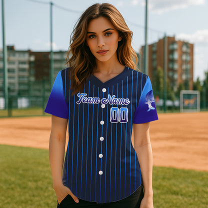 Custom Navy Pinstripe Button Up Baseball Shirt For Women Classic Youth Baseball Jerseys NYN0812