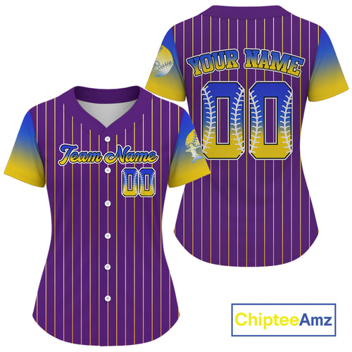 Purple Pinstripe Baseball Jersey For Women Custom Name & Number | Classic Sports Uniform NYN0813