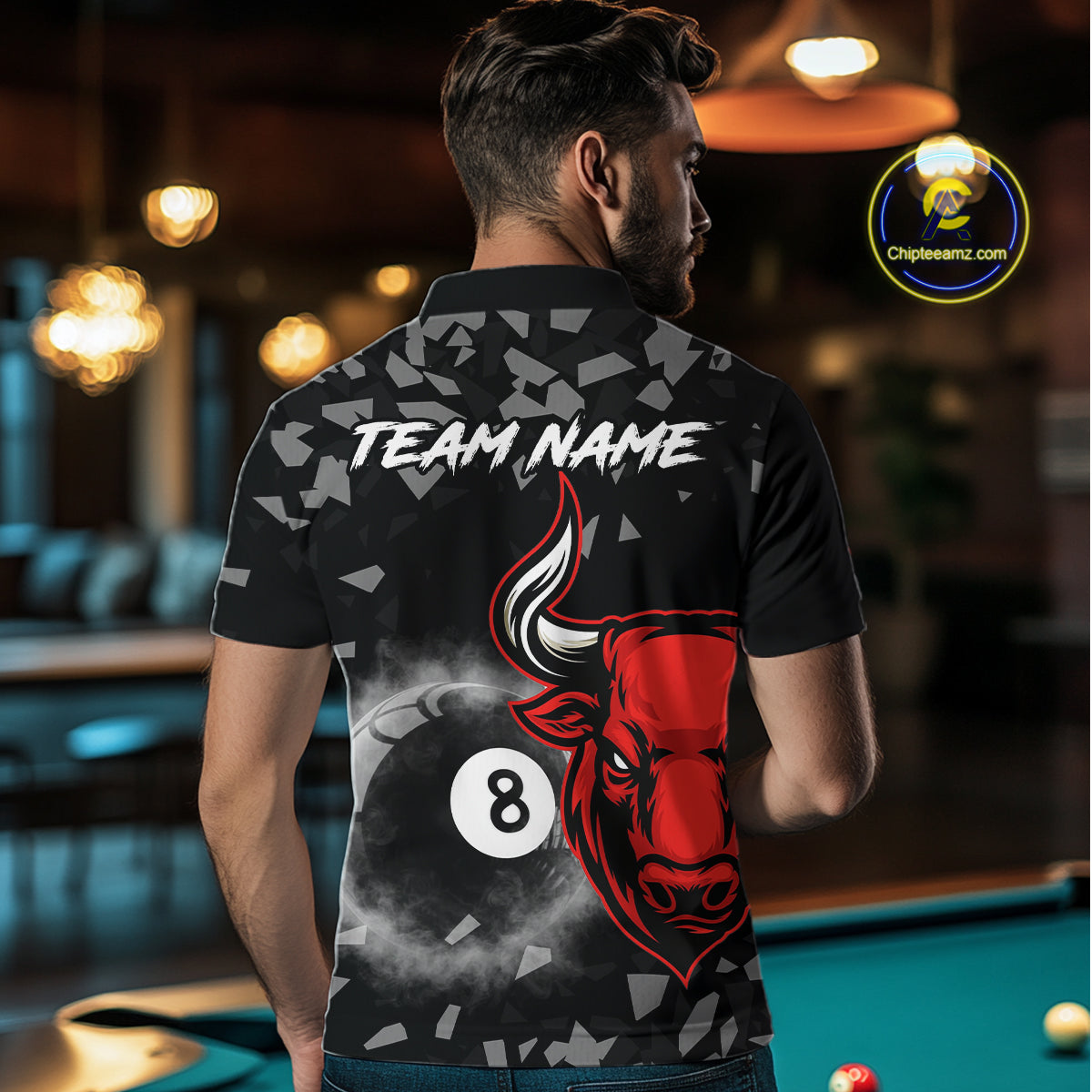 Grey Smokes Ball 8 Pool Billiard Shirts For Men Custom Funny Bull Billiard Team Jerseys NYN2297