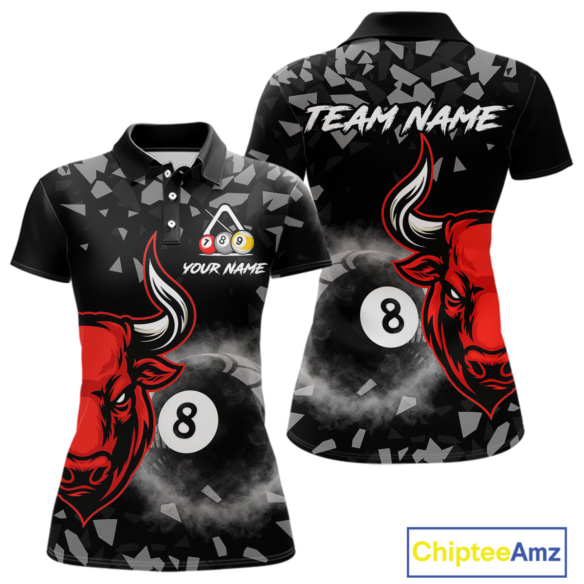 Grey Smokes Ball 8 Pool Billiard Shirts For Women Custom Funny Bull Billiard Team Jerseys NYN2297