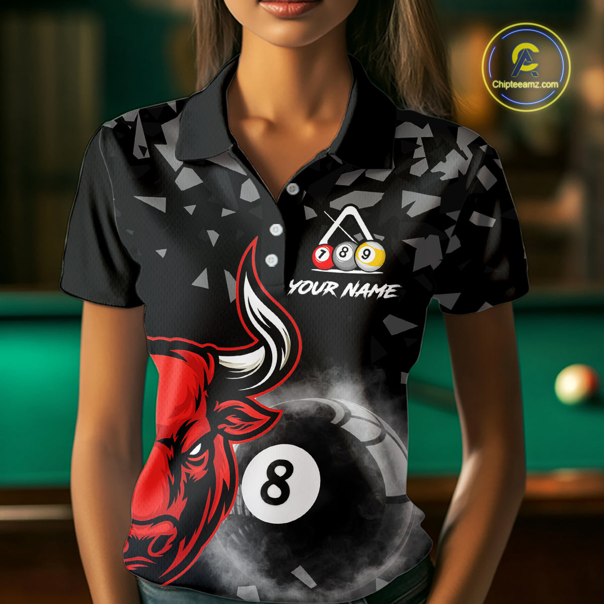 Grey Smokes Ball 8 Pool Billiard Shirts For Women Custom Funny Bull Billiard Team Jerseys NYN2297