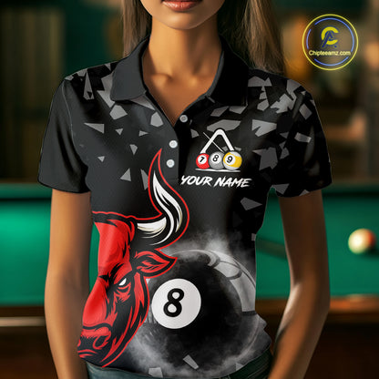 Grey Smokes Ball 8 Pool Billiard Shirts For Women Custom Funny Bull Billiard Team Jerseys NYN2297