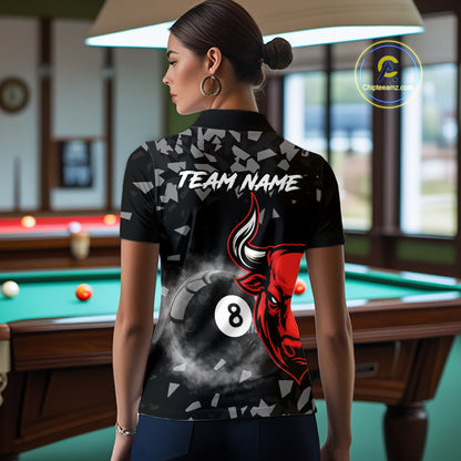 Grey Smokes Ball 8 Pool Billiard Shirts For Women Custom Funny Bull Billiard Team Jerseys NYN2297