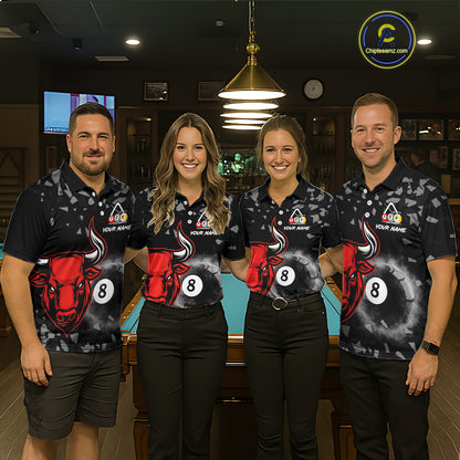 Grey Smokes Ball 8 Pool Billiard Shirts For Men Custom Funny Bull Billiard Team Jerseys NYN2297