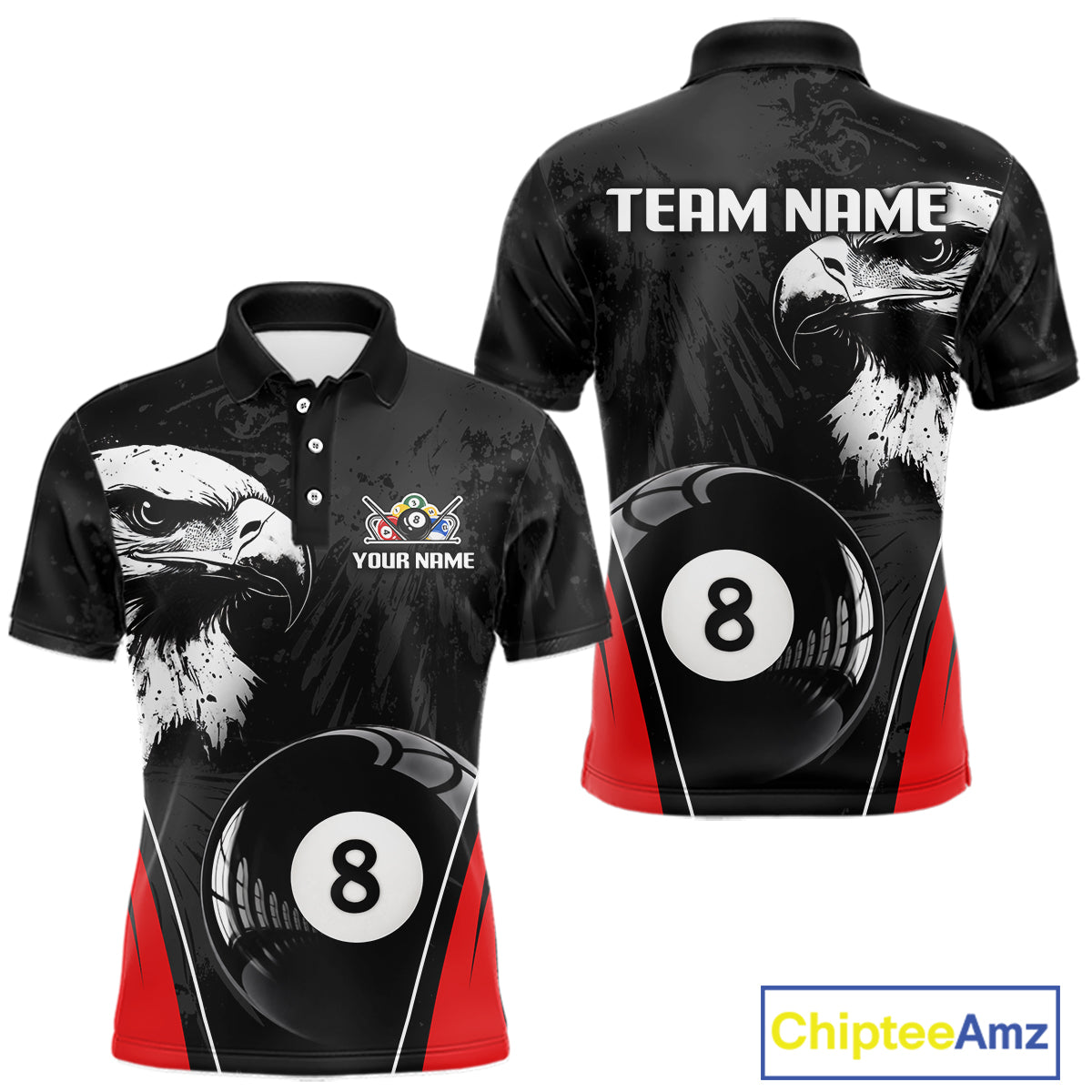 Grey Grunge Eagle Billiard Shirts For Men Custom Pool 8 Ball Billiard Team Jerseys NYN2299