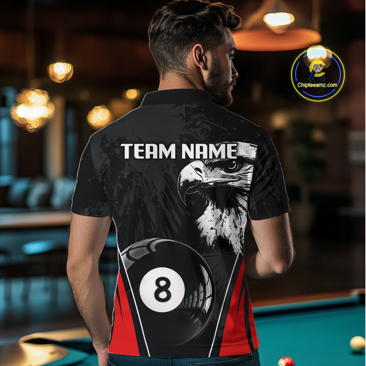 Grey Grunge Eagle Billiard Shirts For Men Custom Pool 8 Ball Billiard Team Jerseys NYN2299