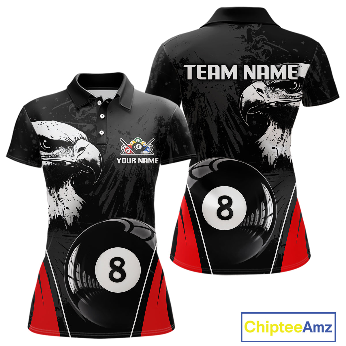 Grey Grunge Eagle Billiard Shirts For Women  Custom Pool 8 Ball Billiard Team Jerseys NYN2299