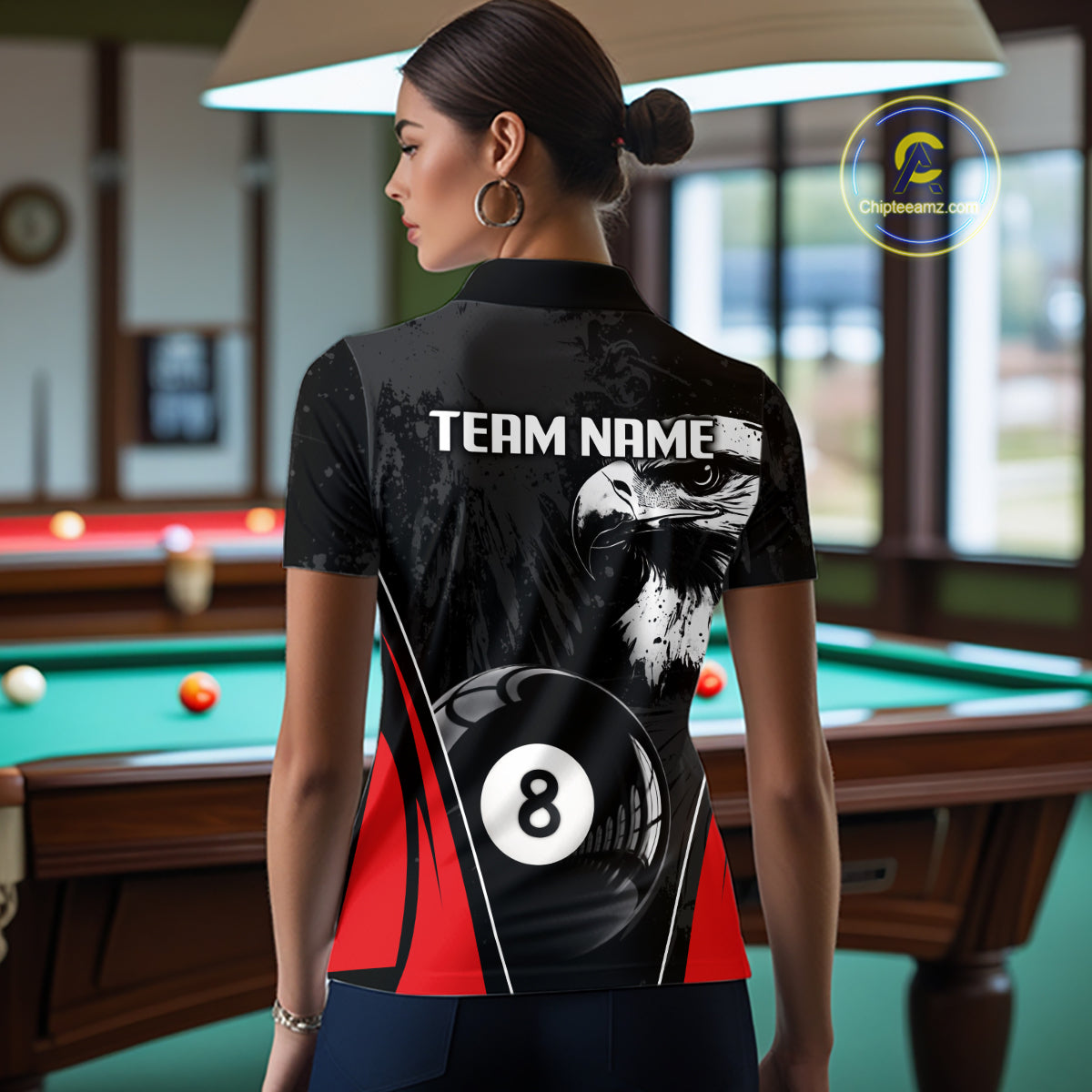 Grey Grunge Eagle Billiard Shirts For Women  Custom Pool 8 Ball Billiard Team Jerseys NYN2299