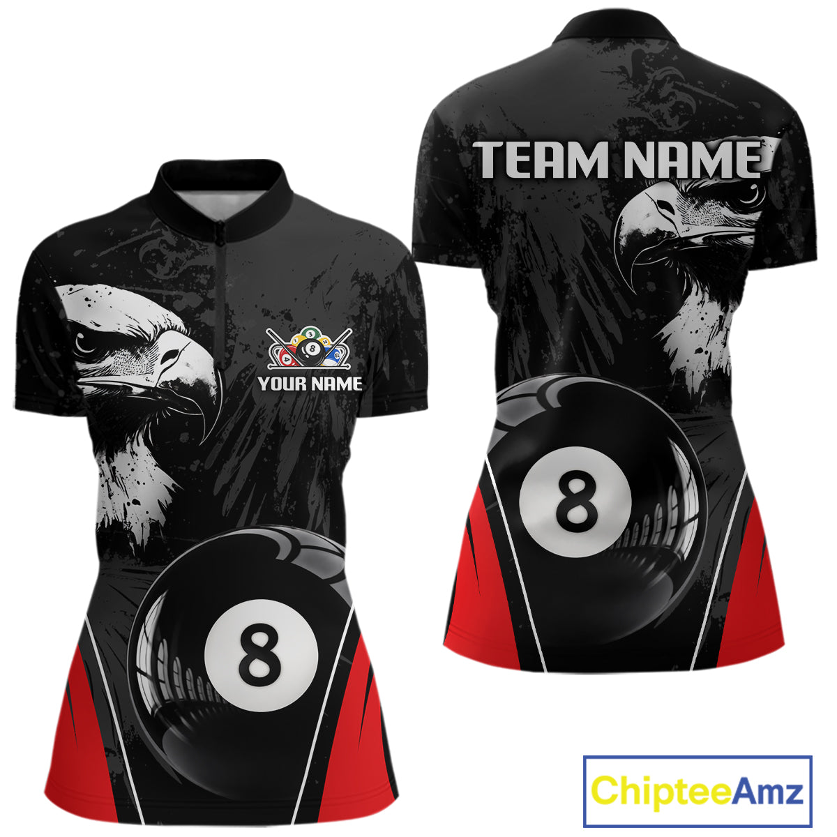 Grey Grunge Eagle Billiard Shirts For Women  Custom Pool 8 Ball Billiard Team Jerseys NYN2299