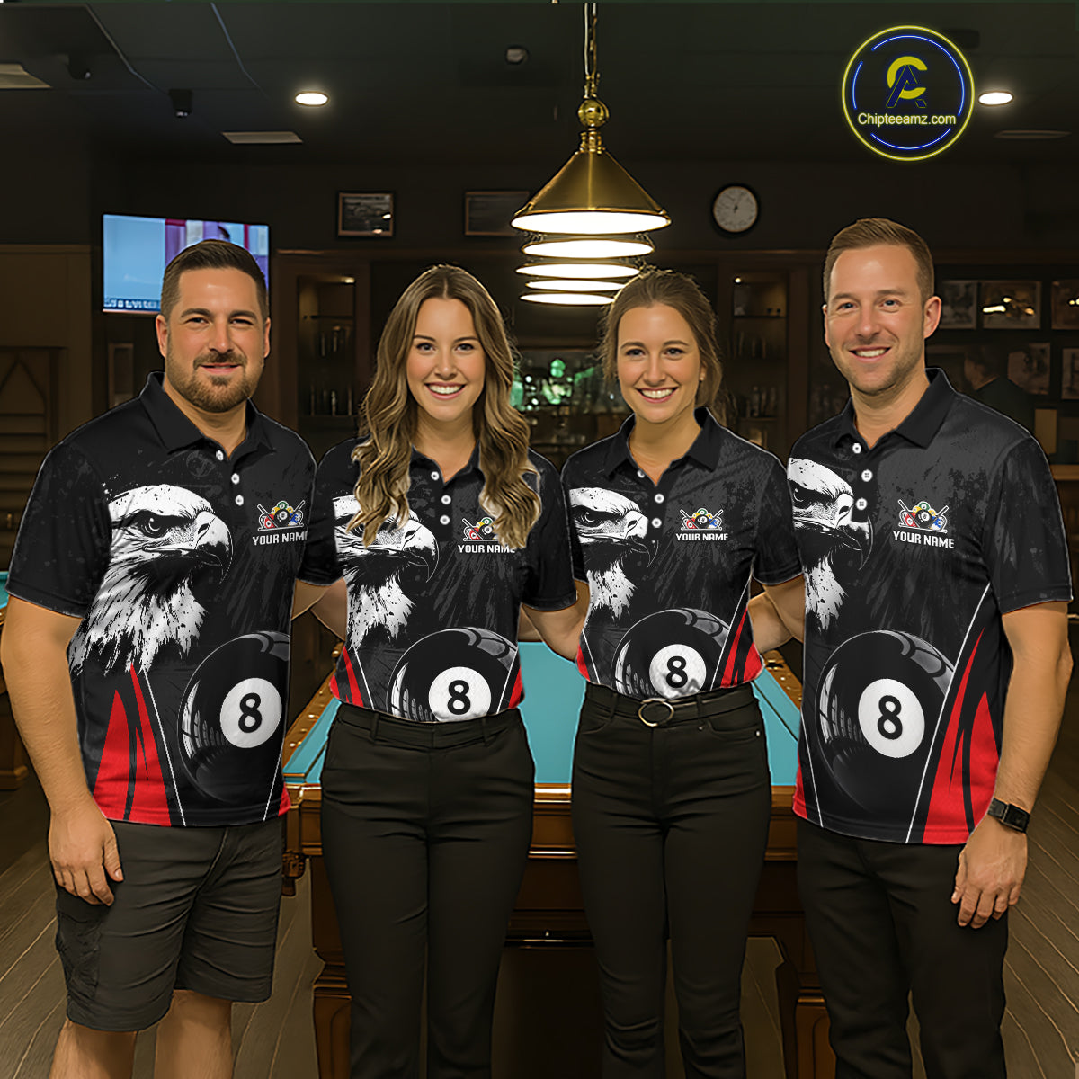 Grey Grunge Eagle Billiard Shirts For Men Custom Pool 8 Ball Billiard Team Jerseys NYN2299