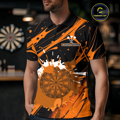 Splashed Color Dartboard Grunge Men's Darts Shirt Custom Name & Team | Opt1 - Orange NYN0648
