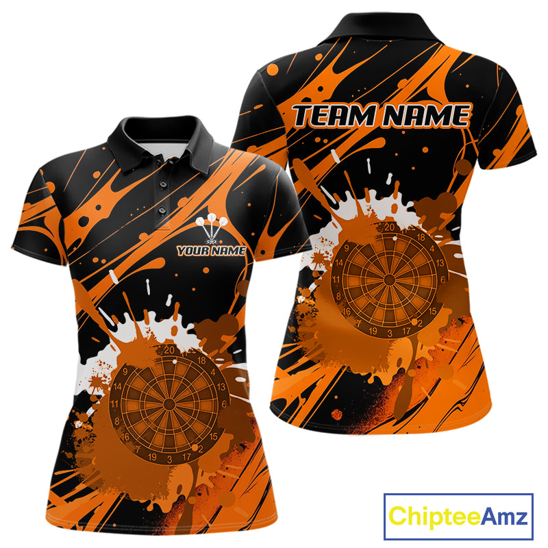 Splashed Color Dartboard Grunge Women's Darts Shirt Custom Name & Team | Opt1 - Orange NYN0648
