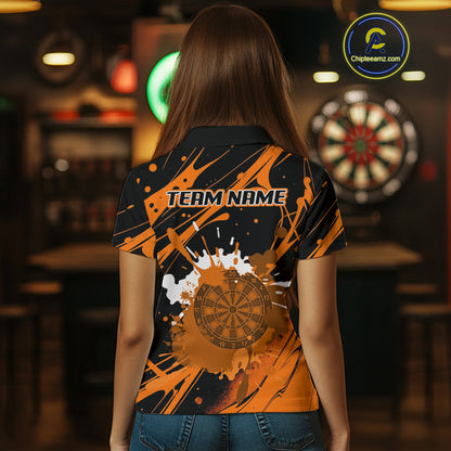 Splashed Color Dartboard Grunge Women's Darts Shirt Custom Name & Team | Opt1 - Orange NYN0648