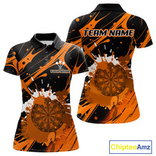 Load image into Gallery viewer, Splashed Color Dartboard Grunge Women's Darts Shirt Custom Name &amp; Team | Opt1 - Orange NYN0648