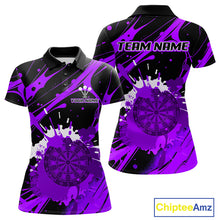Load image into Gallery viewer, Splashed Color Dartboard Grunge Women's Darts Shirt Custom Name &amp; Team | Opt2 - Purple NYN0649