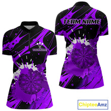 Load image into Gallery viewer, Splashed Color Dartboard Grunge Women's Darts Shirt Custom Name &amp; Team | Opt2 - Purple NYN0649