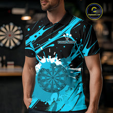 Load image into Gallery viewer, Splashed Color Dartboard Grunge Men's Darts Shirt Custom Name &amp; Team | Opt3 - Turquoise NYN0650