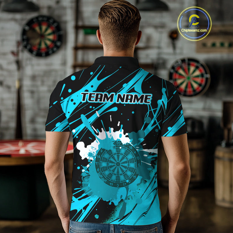Splashed Color Dartboard Grunge Men's Darts Shirt Custom Name & Team | Opt3 - Turquoise NYN0650