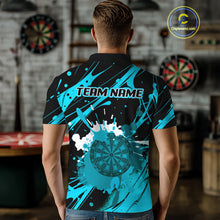 Load image into Gallery viewer, Splashed Color Dartboard Grunge Men's Darts Shirt Custom Name &amp; Team | Opt3 - Turquoise NYN0650