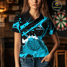 Load image into Gallery viewer, Splashed Color Dartboard Grunge Women's Darts Shirt Custom Name &amp; Team | Opt3 - Turquoise NYN0650