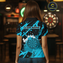 Load image into Gallery viewer, Splashed Color Dartboard Grunge Women's Darts Shirt Custom Name &amp; Team | Opt3 - Turquoise NYN0650