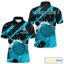Load image into Gallery viewer, Splashed Color Dartboard Grunge Men's Darts Shirt Custom Name &amp; Team | Opt3 - Turquoise NYN0650