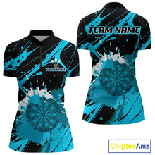 Load image into Gallery viewer, Splashed Color Dartboard Grunge Women's Darts Shirt Custom Name &amp; Team | Opt3 - Turquoise NYN0650