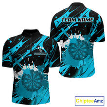 Load image into Gallery viewer, Splashed Color Dartboard Grunge Men's Darts Shirt Custom Name &amp; Team | Opt3 - Turquoise NYN0650