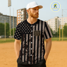 Load image into Gallery viewer, USA Flag Grunge Men's Baseball Shirt Custom Brown Patriotic Baseball Jersey For Newborns NYN0841