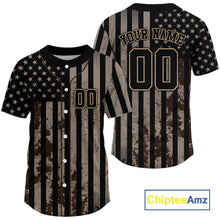 Load image into Gallery viewer, USA Flag Grunge Men's Baseball Shirt Custom Brown Patriotic Baseball Jersey For Newborns NYN0841