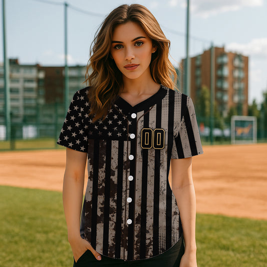 USA Flag Grunge Women's Baseball Shirt Custom Brown Patriotic Baseball Jersey For Newborns NYN0841