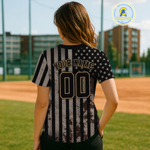 Load image into Gallery viewer, USA Flag Grunge Women's Baseball Shirt Custom Brown Patriotic Baseball Jersey For Newborns NYN0841