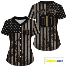 Load image into Gallery viewer, USA Flag Grunge Women's Baseball Shirt Custom Brown Patriotic Baseball Jersey For Newborns NYN0841