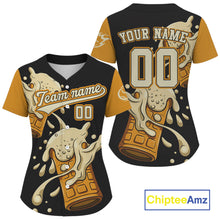 Load image into Gallery viewer, Funny Button Up Baseball Jersey For Women Custom Cheer Beers Baseball Fans Shirt NYN0860
