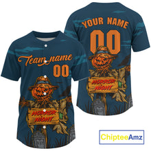 Load image into Gallery viewer, Custom Pumpkin Horror Blue Halloween Men Baseball Jersey Halloween Baseball Gifts NYN1283