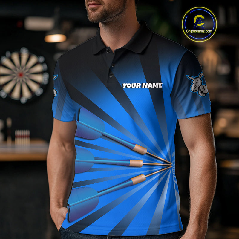 Goat Dartboard & Dart Arrow Funny Darts Shirt For Men Custom Name & Team | Opt1 - Blue NYN0670