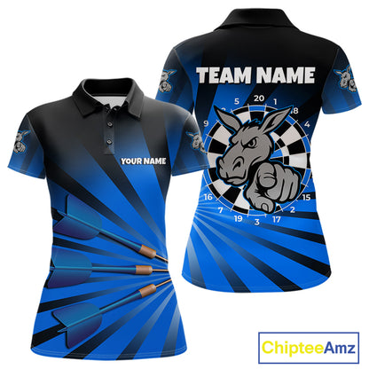 Goat Dartboard & Dart Arrow Funny Darts Shirt For Women Custom Name & Team | Opt1 - Blue NYN0670