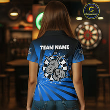 Load image into Gallery viewer, Goat Dartboard &amp; Dart Arrow Funny Darts Shirt For Women Custom Name &amp; Team | Opt1 - Blue NYN0670