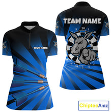 Load image into Gallery viewer, Goat Dartboard &amp; Dart Arrow Funny Darts Shirt For Women Custom Name &amp; Team | Opt1 - Blue NYN0670