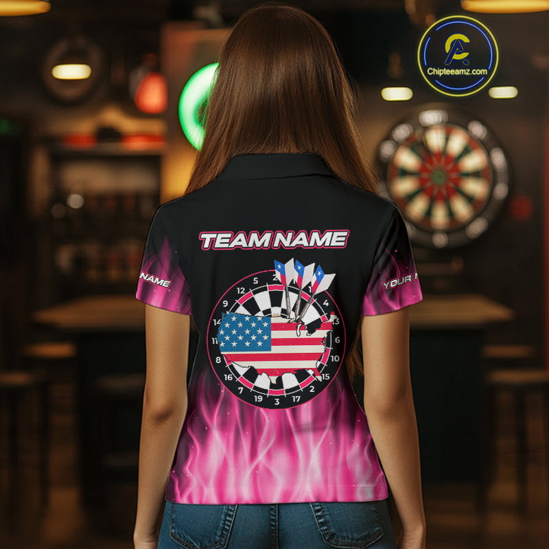 US Flag Dartboard & Dart Arrows Custom Flaming Darts Shirt For Women | Opt1 - Pink NYN0676