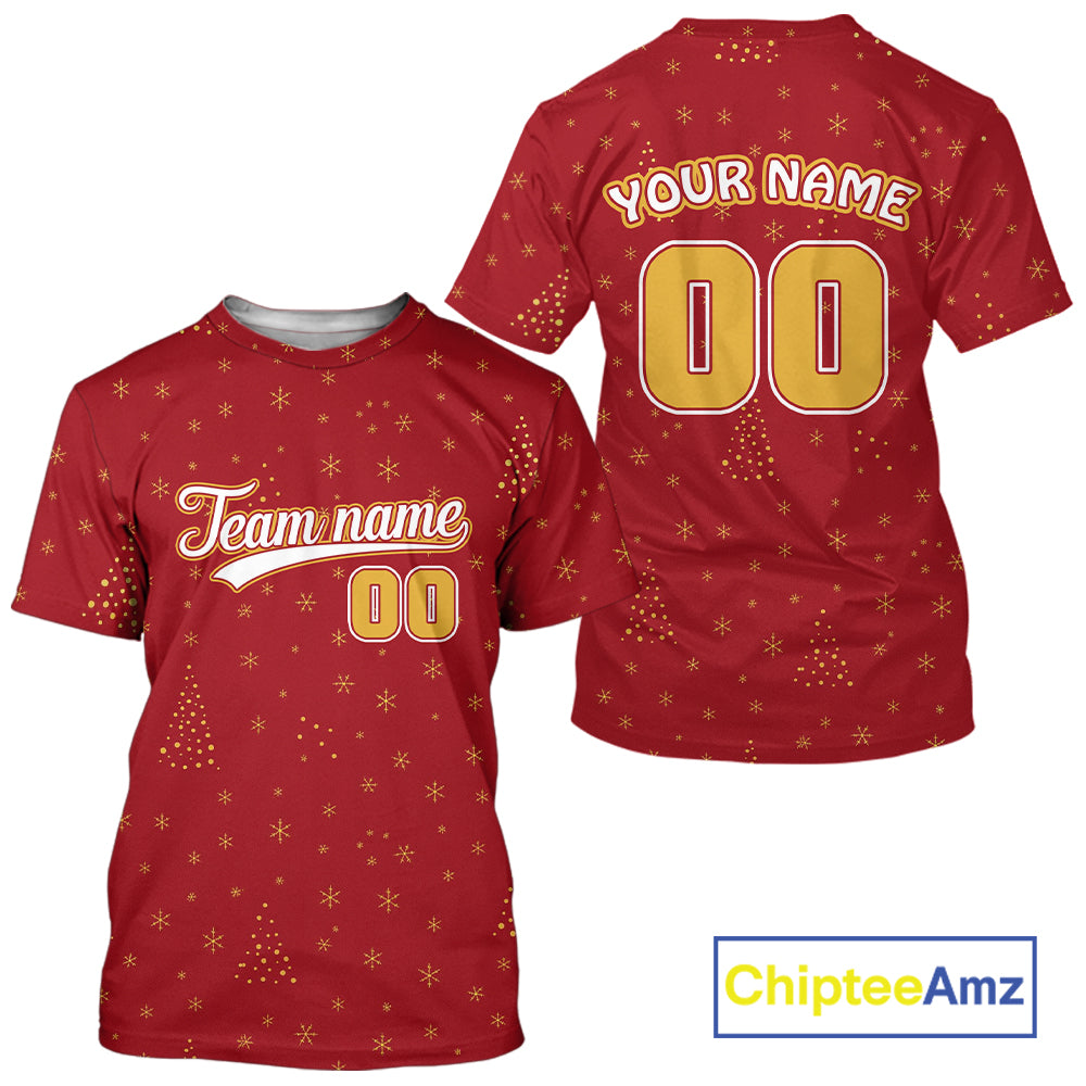 Custom Red Snowflake Xmas Baseball T-Shirt For Men Merry Christmas Baseball Shirt NYN1301